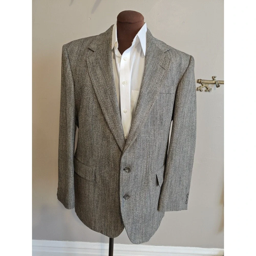 Haggar Mens Vintage Tweed Blazer Sports Coat 42R Gray Herringbone USA L704